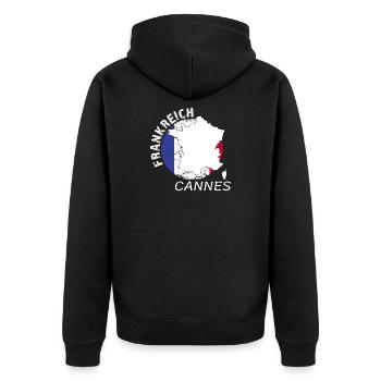Cannes - Unisex Premium Bio Zip Hoodie - Schwarz - Hinten - Nico (187cm)