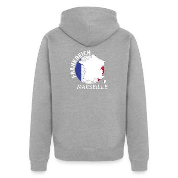Marseille - Veste à capuche bio Premium Unisexe - gris chiné - Dos - Nico (187cm)