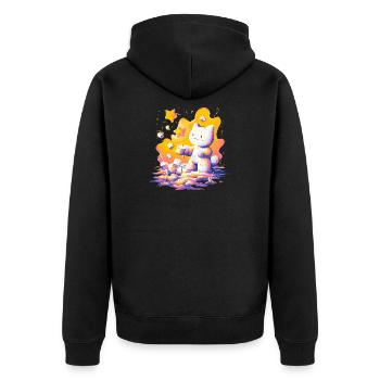 Katzen-Kosmos Neon-Palette - Unisex Premium Bio Zip Hoodie - Schwarz - Hinten - Nico (187cm)