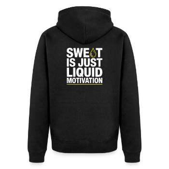 La sueur, c’est juste de la motivation liquide – Diction de la salle de sport - Veste à capuche bio Premium Unisexe - noir - Dos - Nico (187cm)