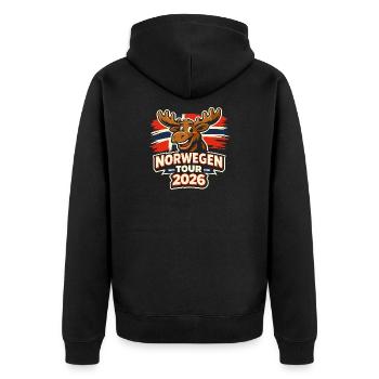 Norwegen 2026 Geschenk Urlaub Fjord - Unisex Premium Bio Zip Hoodie - Schwarz - Hinten - Nico (187cm)
