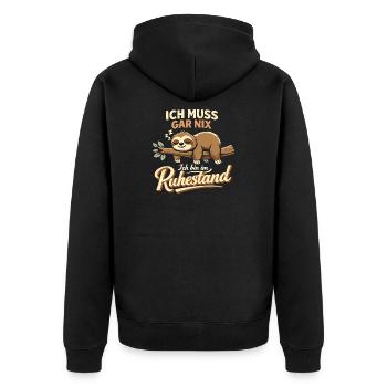 Rentner Faultier Ich Muss Gar Nix Ruhestand - Unisex Premium Bio Zip Hoodie - Schwarz - Hinten - Nico (187cm)