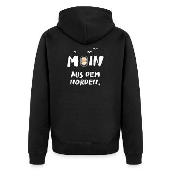 moin aus dem norden - Unisex Premium Bio Zip Hoodie - Schwarz - Hinten - Nico (187cm)
