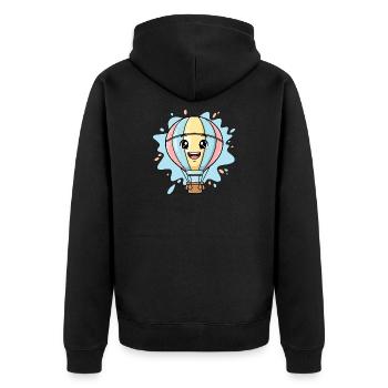Fröhlicher Ballonfreund Wolkenreise - Unisex Premium Bio Zip Hoodie - Schwarz - Hinten - Nico (187cm)
