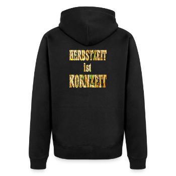 Herbst Schrift - Unisex Premium Bio Zip Hoodie - Schwarz - Hinten - Nico (187cm)