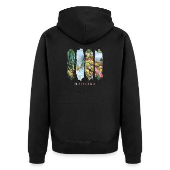 Madeira Urlaub Travel – Dschungel & Blüten Motiv - Unisex Premium Bio Zip Hoodie - Schwarz - Hinten - Nico (187cm)