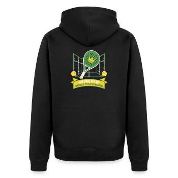 Innerlich immer Bandera — Padel 2026 - Unisex Premium Bio Zip Hoodie - Schwarz - Hinten - Nico (187cm)