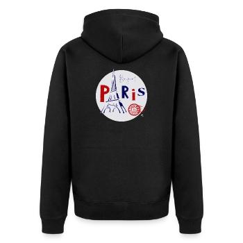Eiffelturm Abbildung im Kreis mit Inschrift - Unisex Premium Bio Zip Hoodie - Schwarz - Hinten - Nico (187cm)