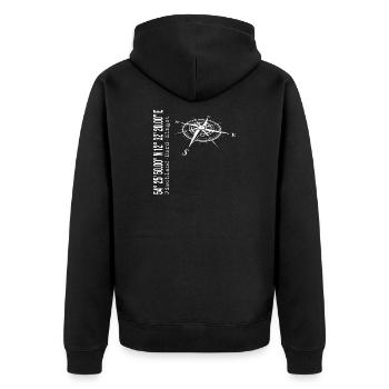 Fischland - Darß - Zingst - Unisex Premium Bio Zip Hoodie - Schwarz - Hinten - Nico (187cm)