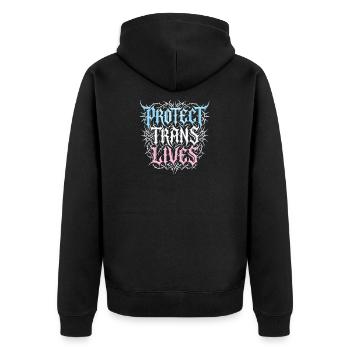 Pride Month LGBTQ – Schütze trans Leben - Unisex Premium Bio Zip Hoodie - Schwarz - Hinten - Nico (187cm)