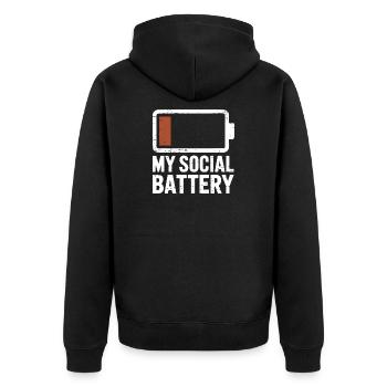 Social Battery Introvertiert Leere Batterie Akku - Unisex Premium Bio Zip Hoodie - Schwarz - Hinten - Nico (187cm)
