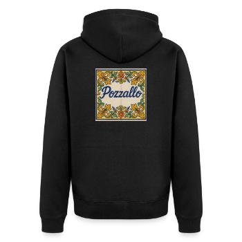 Pozzallo Fliesenmuster mit Blumenranken - Unisex Premium Bio Zip Hoodie - Schwarz - Hinten - Nico (187cm)