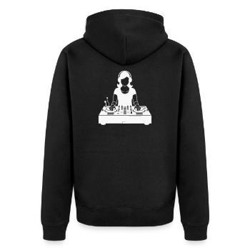 DJane am Mixertisch - Unisex Premium Bio Zip Hoodie - Schwarz - Hinten - Nico (187cm)