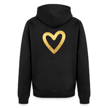 Herz gold I Symbol Liebe Geschenk - Unisex Premium Bio Zip Hoodie - Schwarz - Hinten - Nico (187cm)