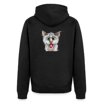 Happy Cat - Unisex Premium Bio Zip Hoodie - Schwarz - Hinten - Nico (187cm)