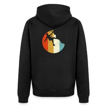 Silhouette de l’alpiniste sur un globe en dégradé arc-en-ciel - Veste à capuche bio Premium Unisexe - noir - Dos - Nico (187cm)