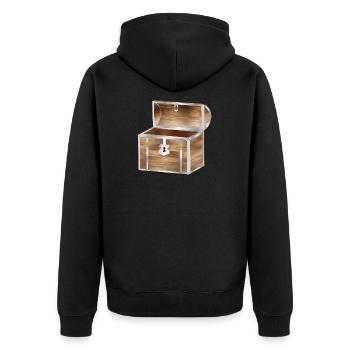 leere Schatztruhe aus Holz mit Metallbeschlag - Unisex Premium Bio Zip Hoodie - Schwarz - Hinten - Nico (187cm)