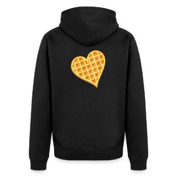 goldbraune Waffel in Herz Form mit Puderzucker - Unisex Premium Bio Zip Hoodie - Schwarz - Hinten - Nico (187cm)