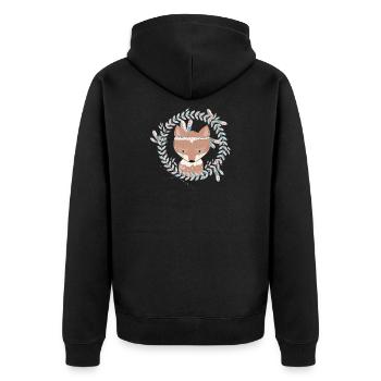 small fox with feather decoration in ethno frame - Unisex Premium Organic Zip Hoodie - black - Back - Nico (187cm)
