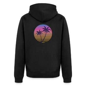 Palmier Crépuscule Vintage - Unisex Premium Bio Zip Hoodie - Schwarz - Hinten - Nico (187cm)