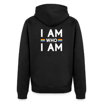 Pride Month - Ich bin, wer ich bin - LGBTQ+ - Unisex Premium Bio Zip Hoodie - Schwarz - Hinten - Nico (187cm)