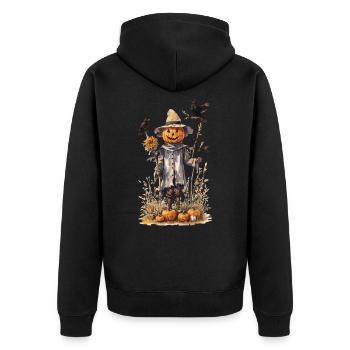 Goblincore Vogelscheuche Halloween Kürbis Design - Unisex Premium Bio Zip Hoodie - Schwarz - Hinten - Nico (187cm)