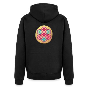 Yoga farbenfroh Gold Kreis Meditation om Namaste - Unisex Premium Bio Zip Hoodie - Schwarz - Hinten - Nico (187cm)