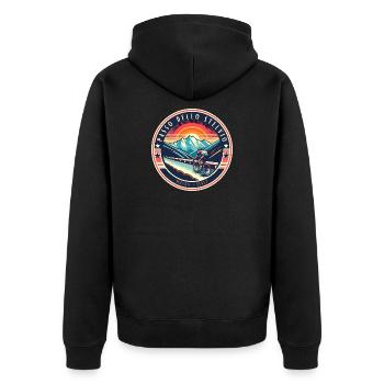Passo dello Stelvio: Alpenpower für Radfahrer - Unisex Premium Bio Zip Hoodie - Schwarz - Hinten - Nico (187cm)