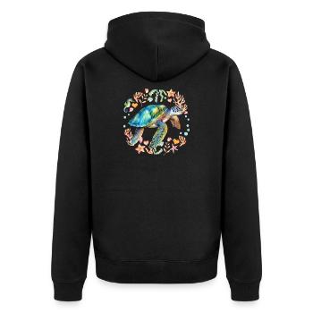 Tortue entourée de créatures marines - Veste à capuche bio Premium Unisexe - noir - Dos - Nico (187cm)