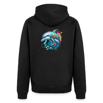 Delfin - Unisex Premium Bio Zip Hoodie - Schwarz - Hinten - Nico (187cm)