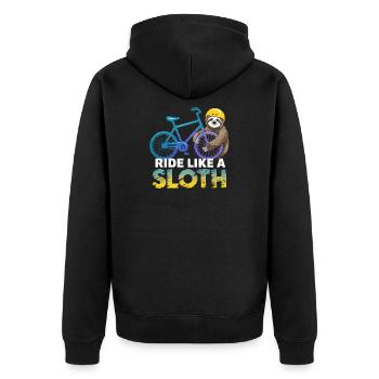 Faultier Biker mit Helm - Unisex Premium Bio Zip Hoodie - Schwarz - Hinten - Nico (187cm)