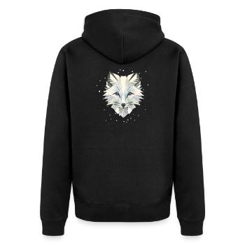 Zauberhaftes Polarfuchs-in geometrischer Eleganz - Unisex Premium Bio Zip Hoodie - Schwarz - Hinten - Nico (187cm)