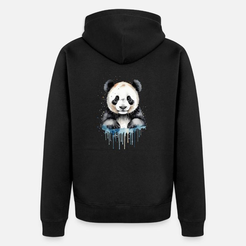 Panda Ludique Aquarelle - Veste à capuche bio Premium Unisexe - noir