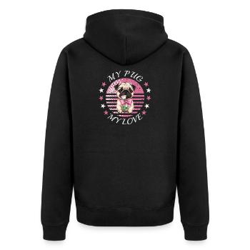 Mops Hund - Unisex Premium Bio Zip Hoodie - Schwarz - Hinten - Nico (187cm)