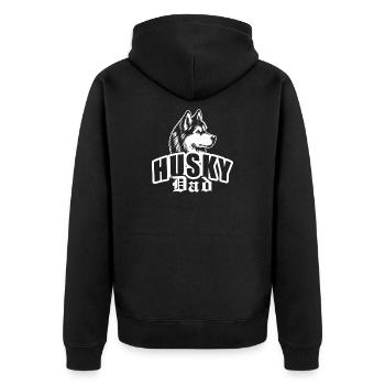 "Husky Dad" mit Hundekopf - Unisex Premium Bio Zip Hoodie - Schwarz - Hinten - Nico (187cm)