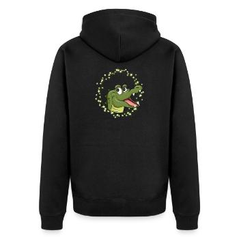Lachendes Krokodil im Comic-Stil – Fröhliches Tier - Unisex Premium Bio Zip Hoodie - Schwarz - Hinten - Nico (187cm)