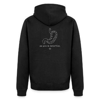 You give me butterflies – Line Art weiß - Unisex Premium Bio Zip Hoodie - Schwarz - Hinten - Nico (187cm)