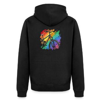 Lebendiger Fahrrad-Kunstdruck - Unisex Premium Bio Zip Hoodie - Schwarz - Hinten - Nico (187cm)