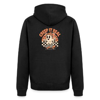 Creep It Real Ghost Skateboard - Unisex Premium Organic Zip Hoodie - black - Back - Nico (187cm)