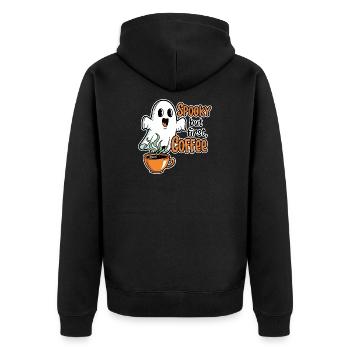 Spooky Ghost mit Kaffee Humor - Unisex Premium Bio Zip Hoodie - Schwarz - Hinten - Nico (187cm)