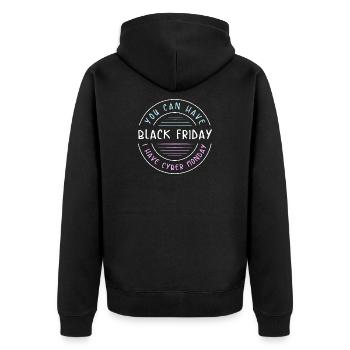 Kaufrausch Cyber Monday - Unisex Premium Bio Zip Hoodie - Schwarz - Hinten - Nico (187cm)