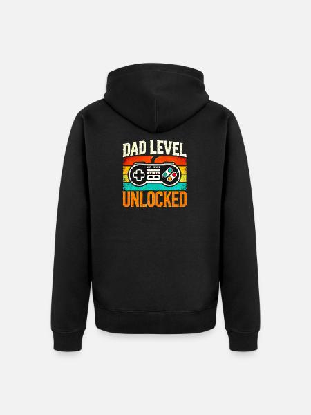 Dad Level Unlocked Retro Controller, Fathers - Unisex Premium Organic Zip Hoodie - black
