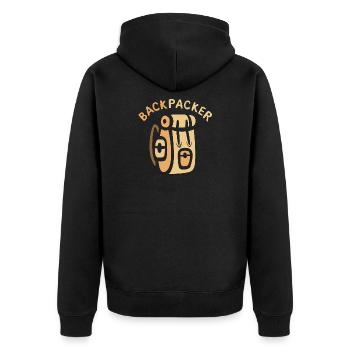 Backpacker Comic Rucksack Design - Unisex Premium Bio Zip Hoodie - Schwarz - Hinten - Nico (187cm)
