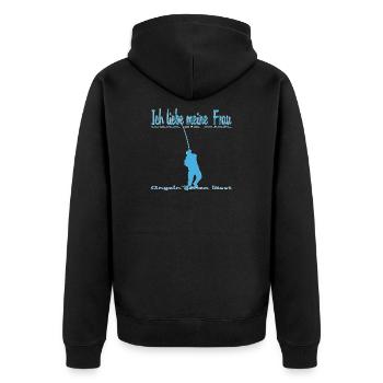 Angler Motif with Saying - Unisex Premium Organic Zip Hoodie - black - Back - Nico (187cm)
