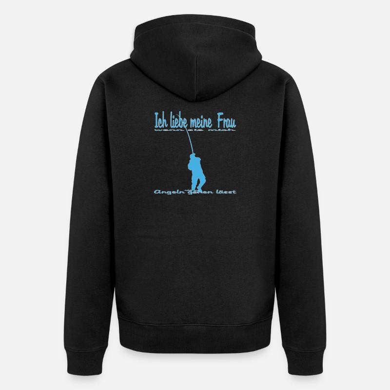 Motif de pêcheur avec dicton - Veste à capuche bio Premium Unisexe - noir