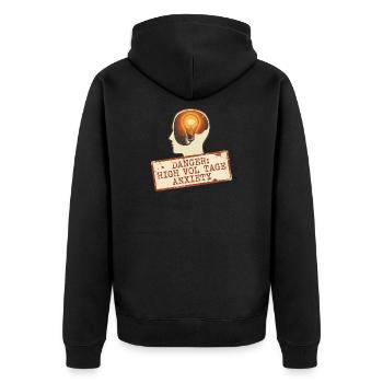 High Voltage Anxiety Warnschild - Unisex Premium Bio Zip Hoodie - Schwarz - Hinten - Nico (187cm)