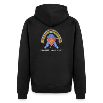 Manifest_magic_daily - Unisex Premium Bio Zip Hoodie - Schwarz - Hinten - Nico (187cm)