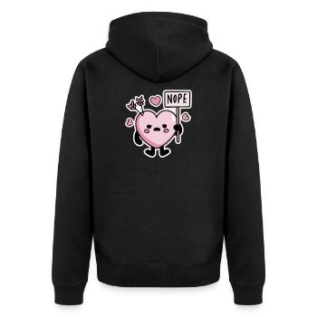 Kawaii Herz Nope Schild Anti Valentinstag - Unisex Premium Bio Zip Hoodie - Schwarz - Hinten - Nico (187cm)
