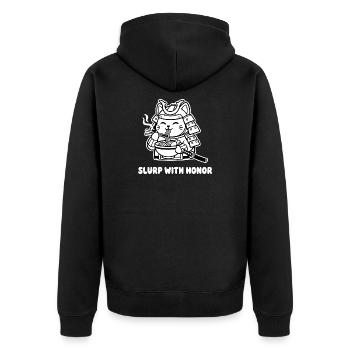 Chat samouraï mange des nouilles - Veste à capuche bio Premium Unisexe - noir - Dos - Nico (187cm)