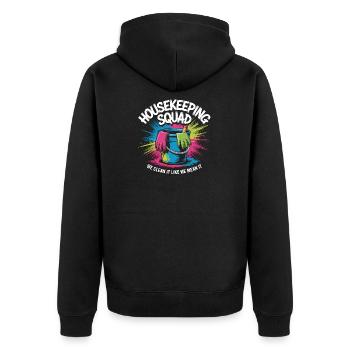 Lustiges Putzen Design - Unisex Premium Bio Zip Hoodie - Schwarz - Hinten - Nico (187cm)